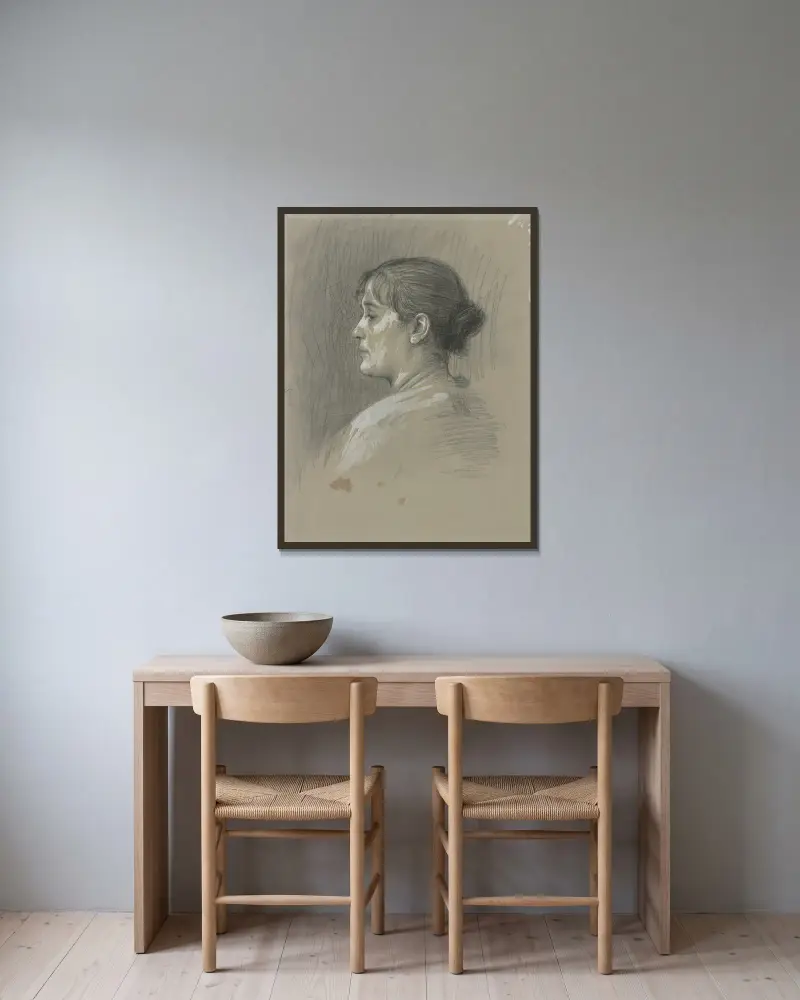 Portrait of Klara Bruckmann av Hans Von Marées inramad på en vägg