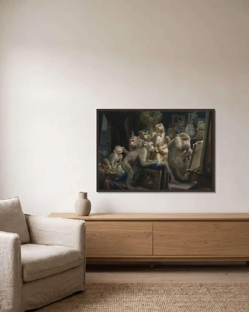 Der Atelierbesuch von Gabriel von Max gerahmt an einer Wand