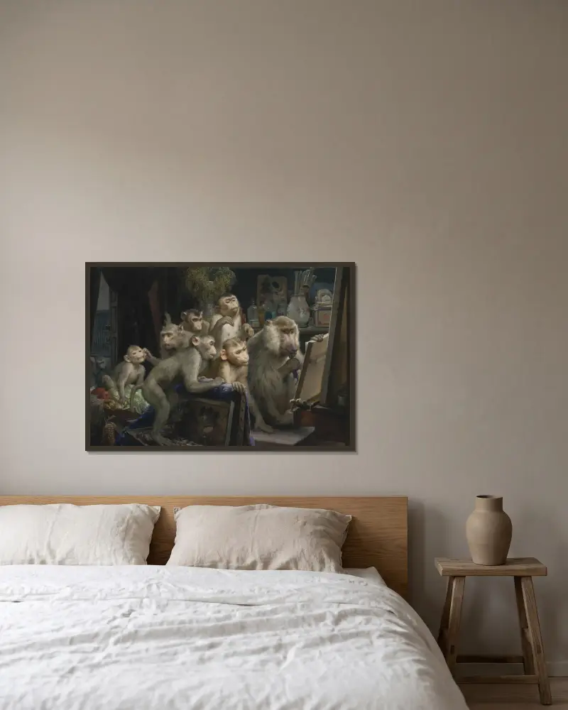 Der Atelierbesuch von Gabriel von Max gerahmt an einer Wand