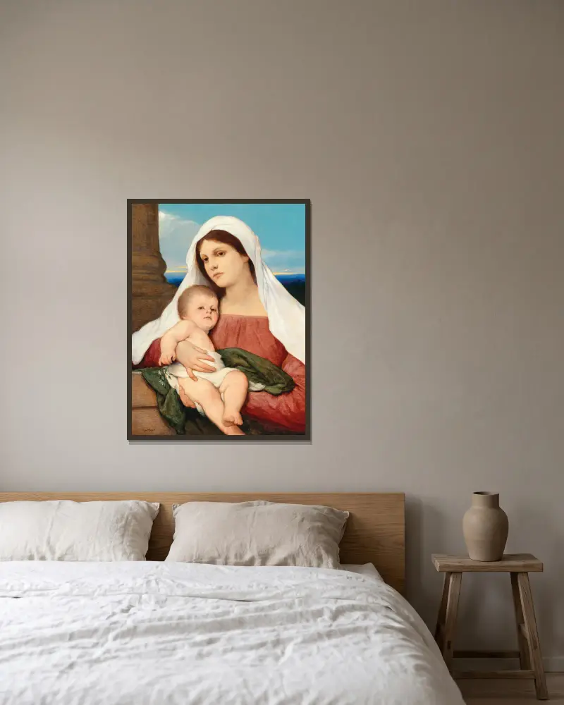 Madonna And Child In An Open Landscape av Gabriel von Max inramad på en vägg