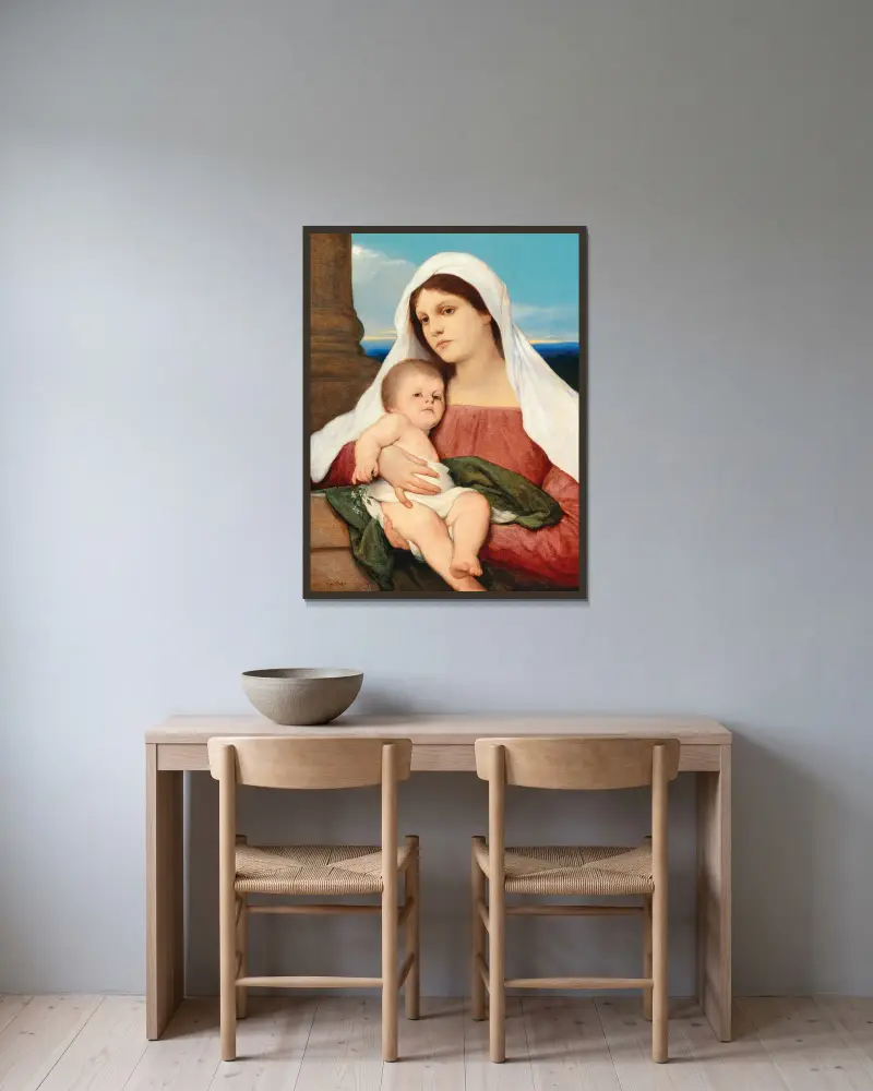 Madonna And Child In An Open Landscape av Gabriel von Max inramad på en vägg