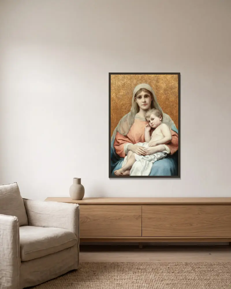Madonna mit Kind von Gabriel von Max gerahmt an einer Wand