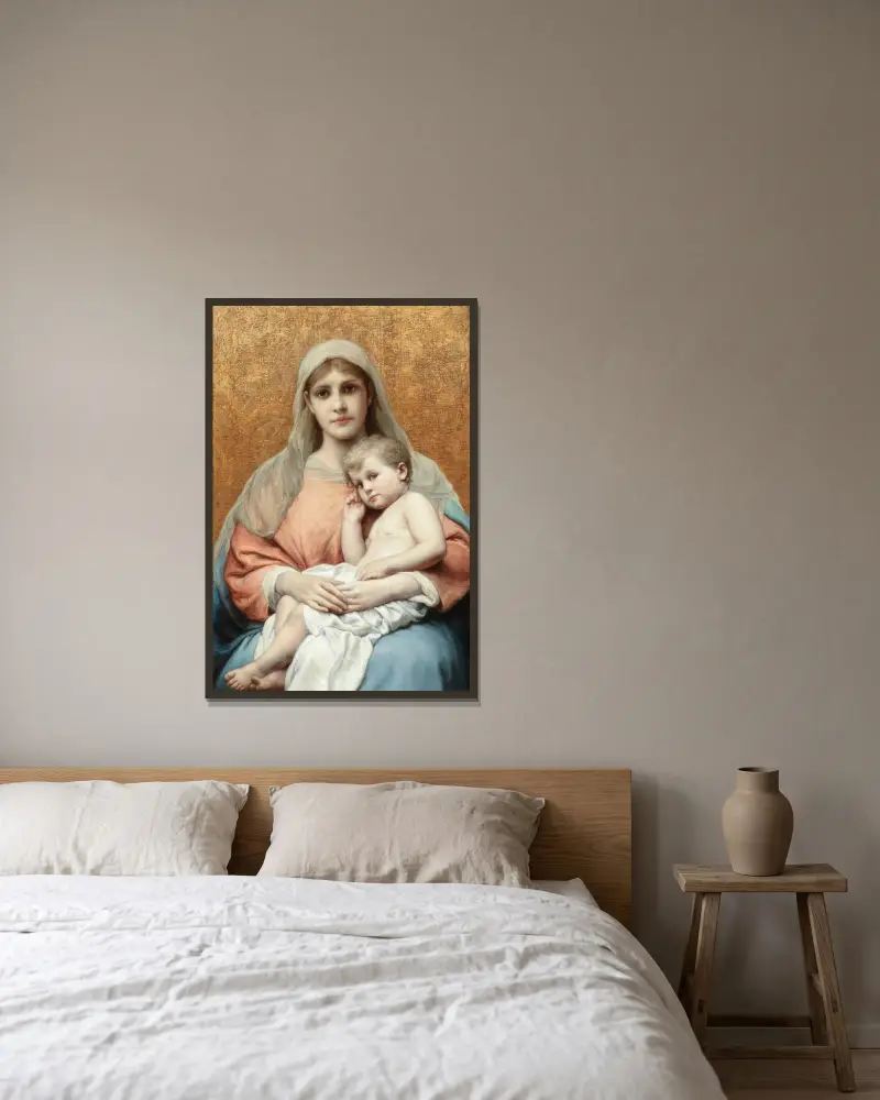 Madonna mit Kind von Gabriel von Max gerahmt an einer Wand