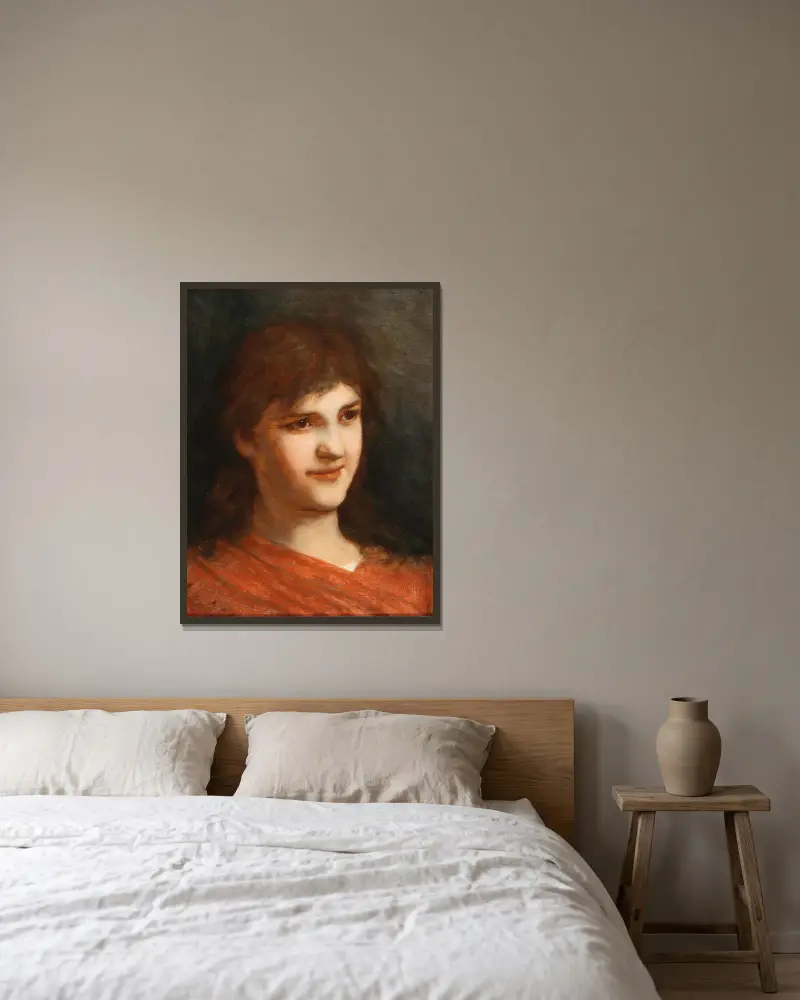 Porträtt av en kvinna av Gabriel von Max inramad på en vägg
