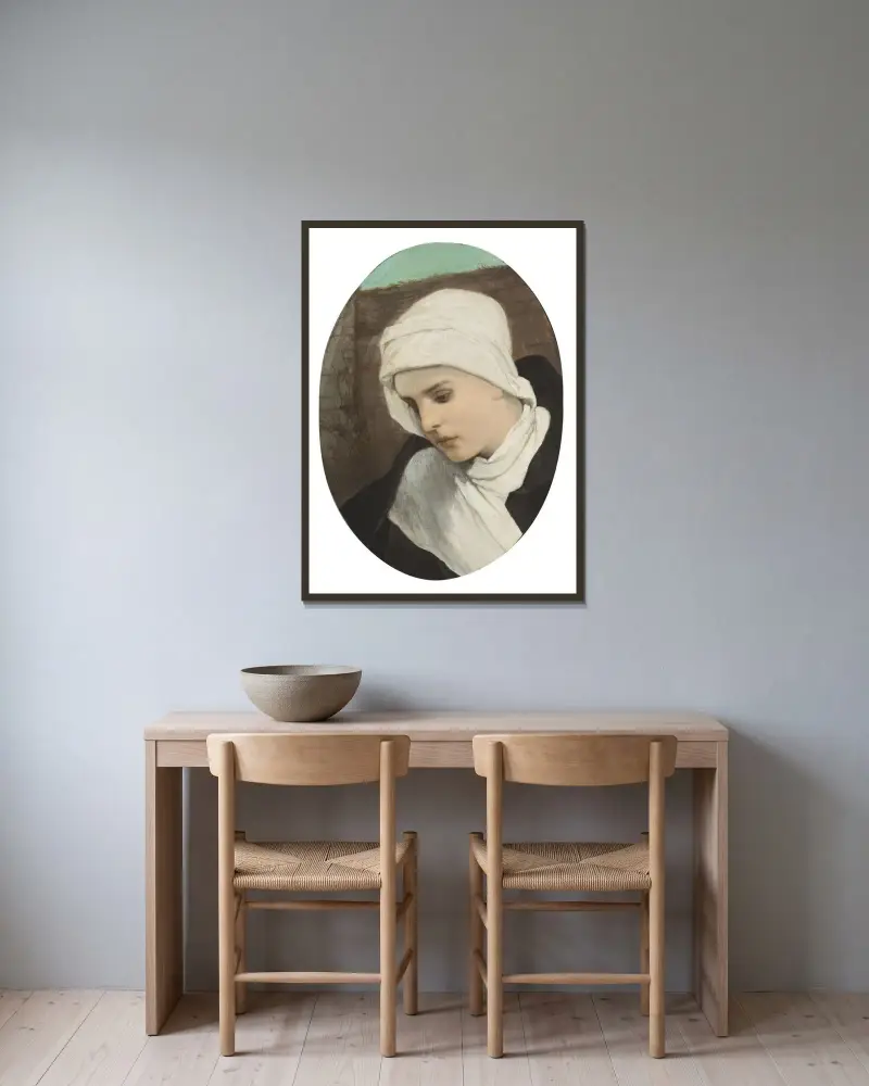 Studienkopf VI av Gabriel von Max inramad på en vägg