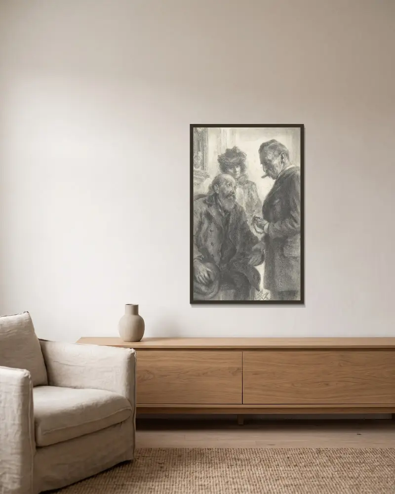 Läkare och patient av Adolph von Menzel inramad på en vägg