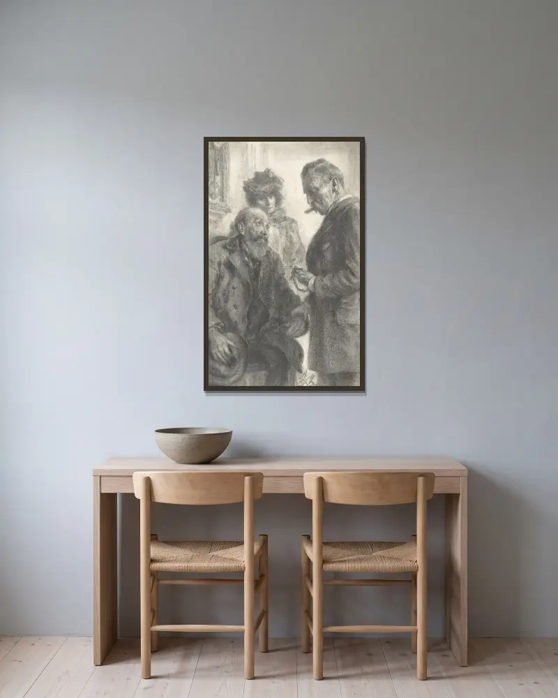 Läkare och patient av Adolph von Menzel inramad på en vägg