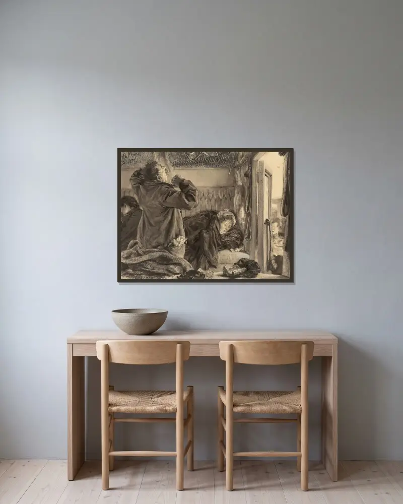 Tidig morgon på nattåget av Adolph von Menzel inramad på en vägg