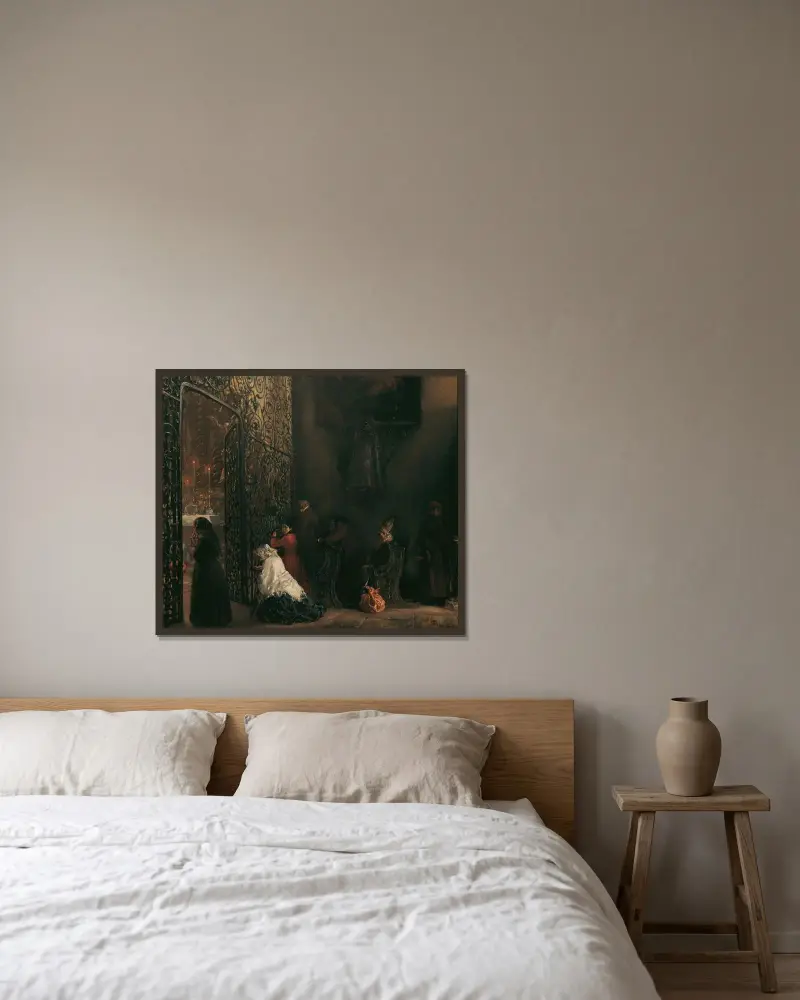 Tidig mässa av Adolph von Menzel inramad på en vägg