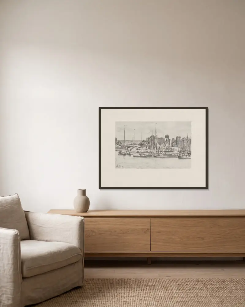 Landningsplats av Adolph von Menzel inramad på en vägg