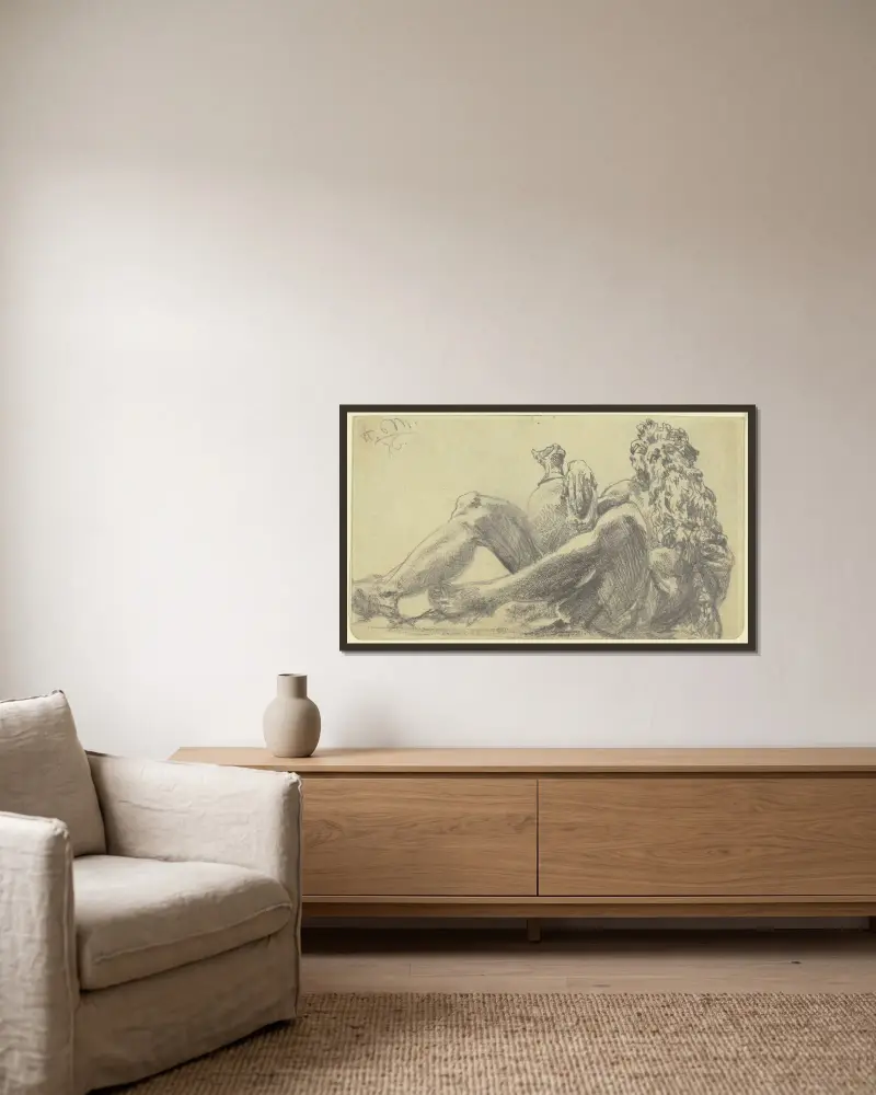 Studie nach einer Brunnenfigur av Adolph von Menzel inramad på en vägg
