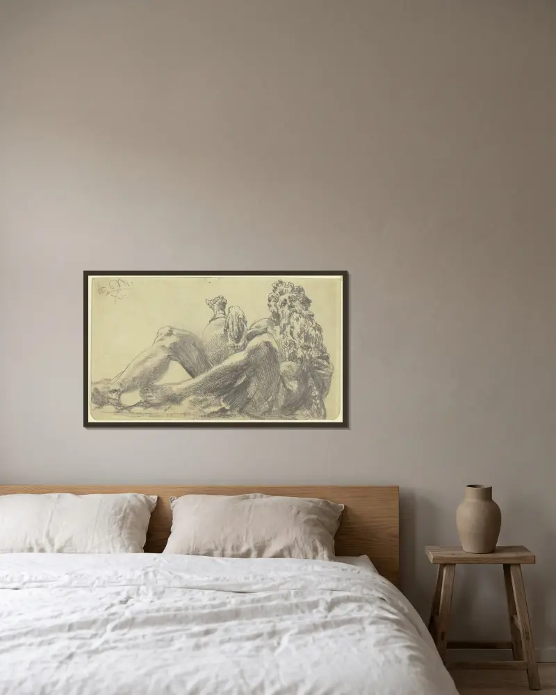 Studie nach einer Brunnenfigur av Adolph von Menzel inramad på en vägg