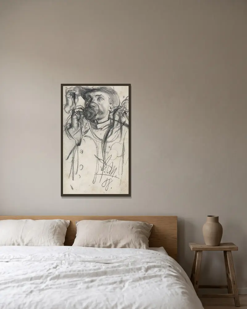 Studier av en drickande man av Adolph von Menzel inramad på en vägg