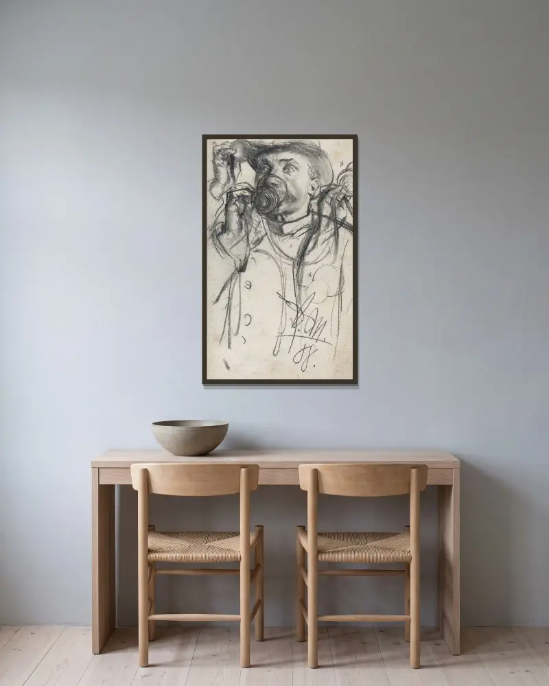 Studier av en drickande man av Adolph von Menzel inramad på en vägg