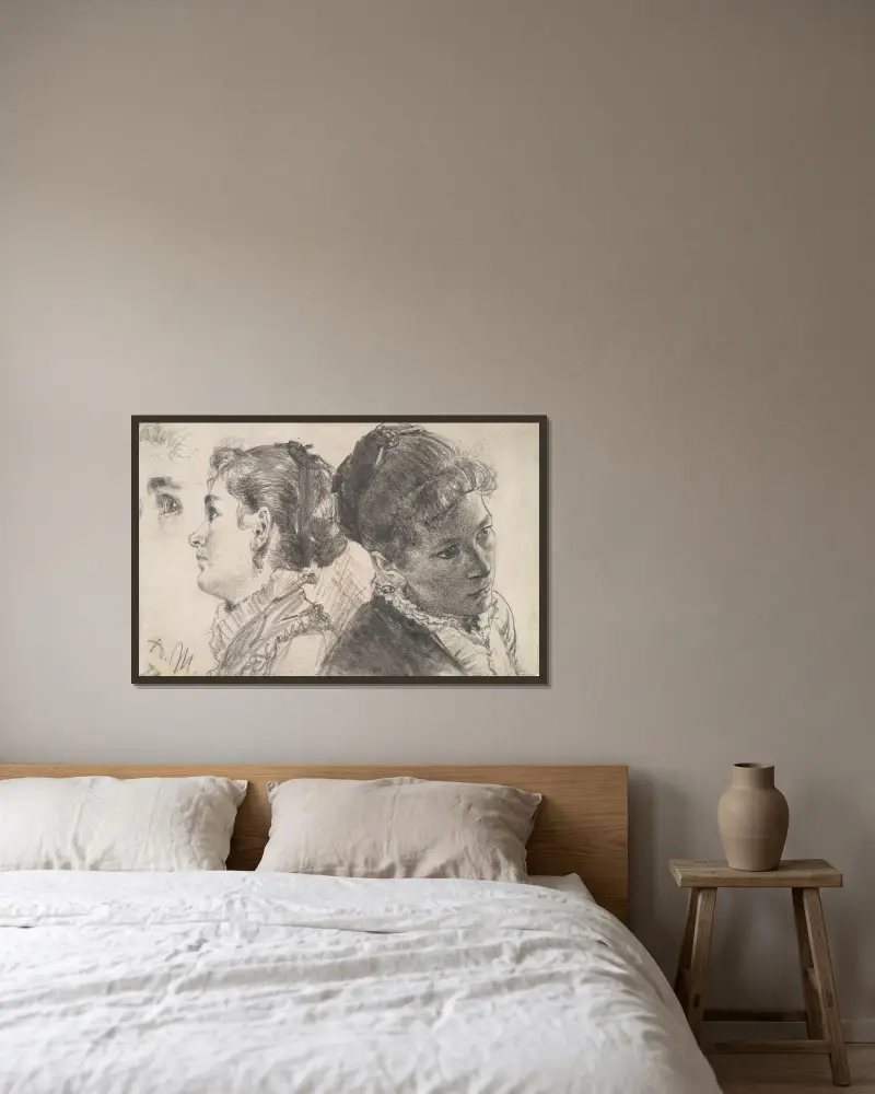 Studier av en ung kvinna av Adolph von Menzel inramad på en vägg