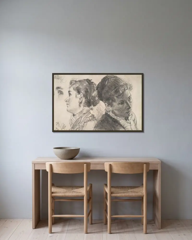 Studier av en ung kvinna av Adolph von Menzel inramad på en vägg