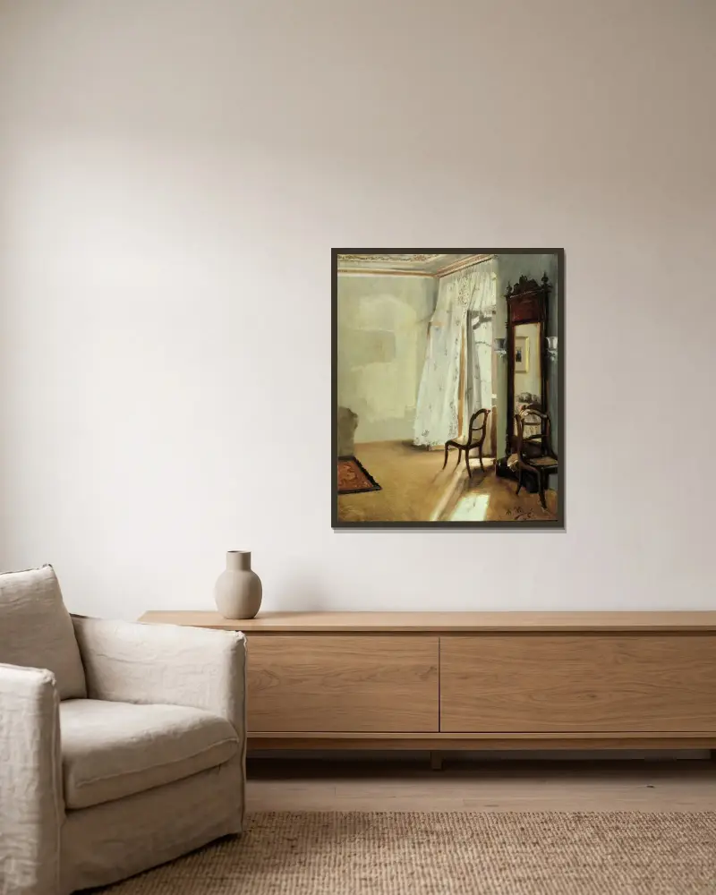 Das Balkonzimmer von Adolph von Menzel gerahmt an einer Wand