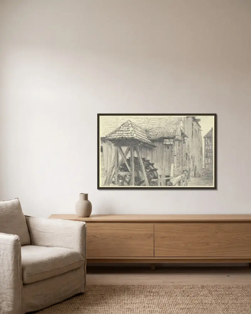 Wassermühle von Adolph von Menzel gerahmt an einer Wand