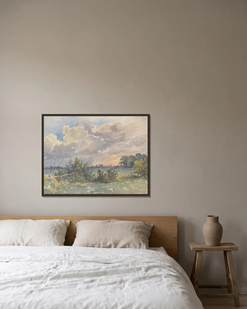 Landschaft bei Sonnenuntergang von Friedrich Carl von Scheidlin gerahmt an einer Wand