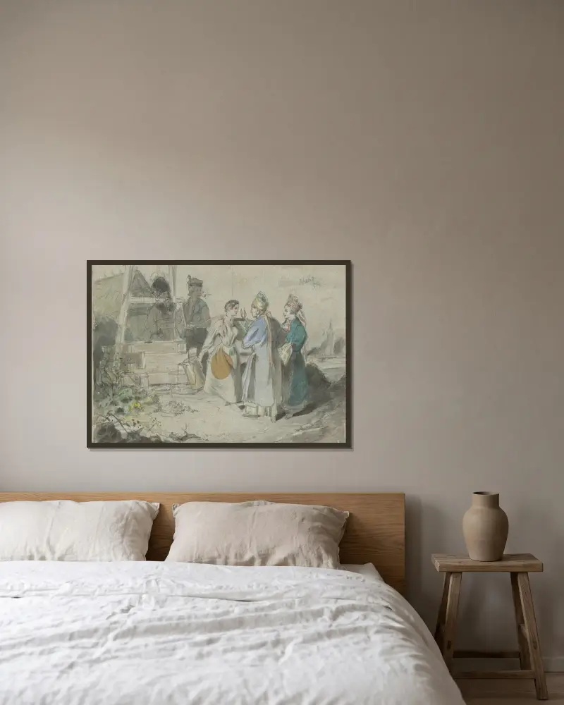Möte vid en brunn av Friedrich Carl von Scheidlin inramad på en vägg