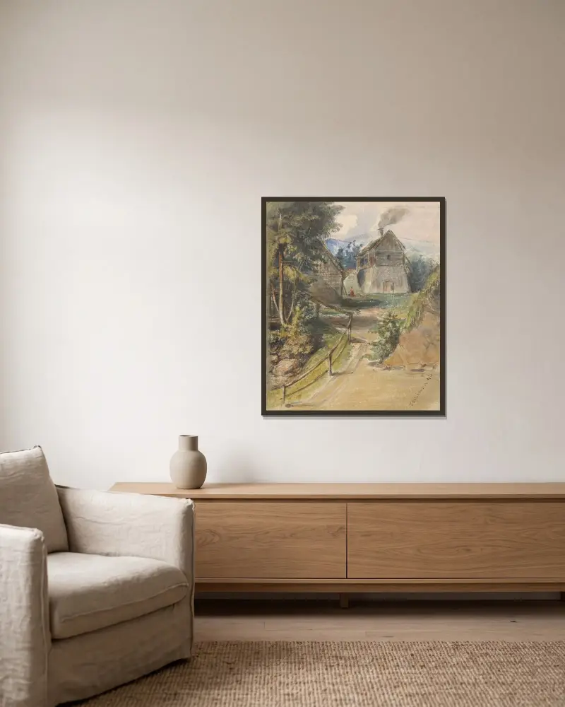 Motiv från Karlsbrunn av Friedrich Carl von Scheidlin inramad på en vägg