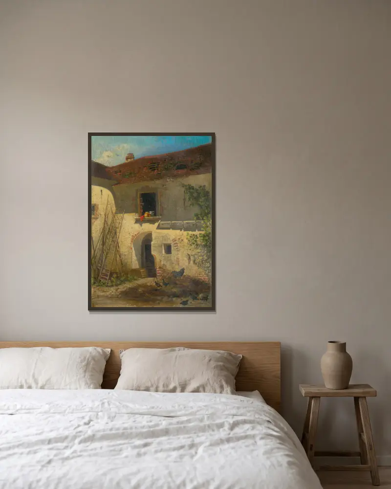 Alter Bauernhof in Jur von Friedrich Carl von Scheidlin gerahmt an einer Wand