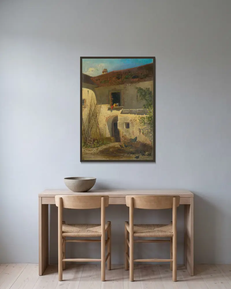 Alter Bauernhof in Jur von Friedrich Carl von Scheidlin gerahmt an einer Wand