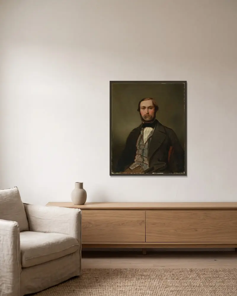 Porträtt av stallmästaren Wilhelm Sachs av Moritz von Schwind inramad på en vägg