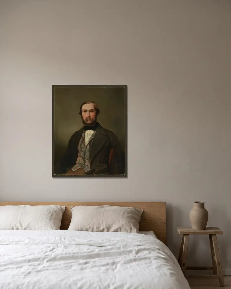 Porträtt av stallmästaren Wilhelm Sachs av Moritz von Schwind inramad på en vägg
