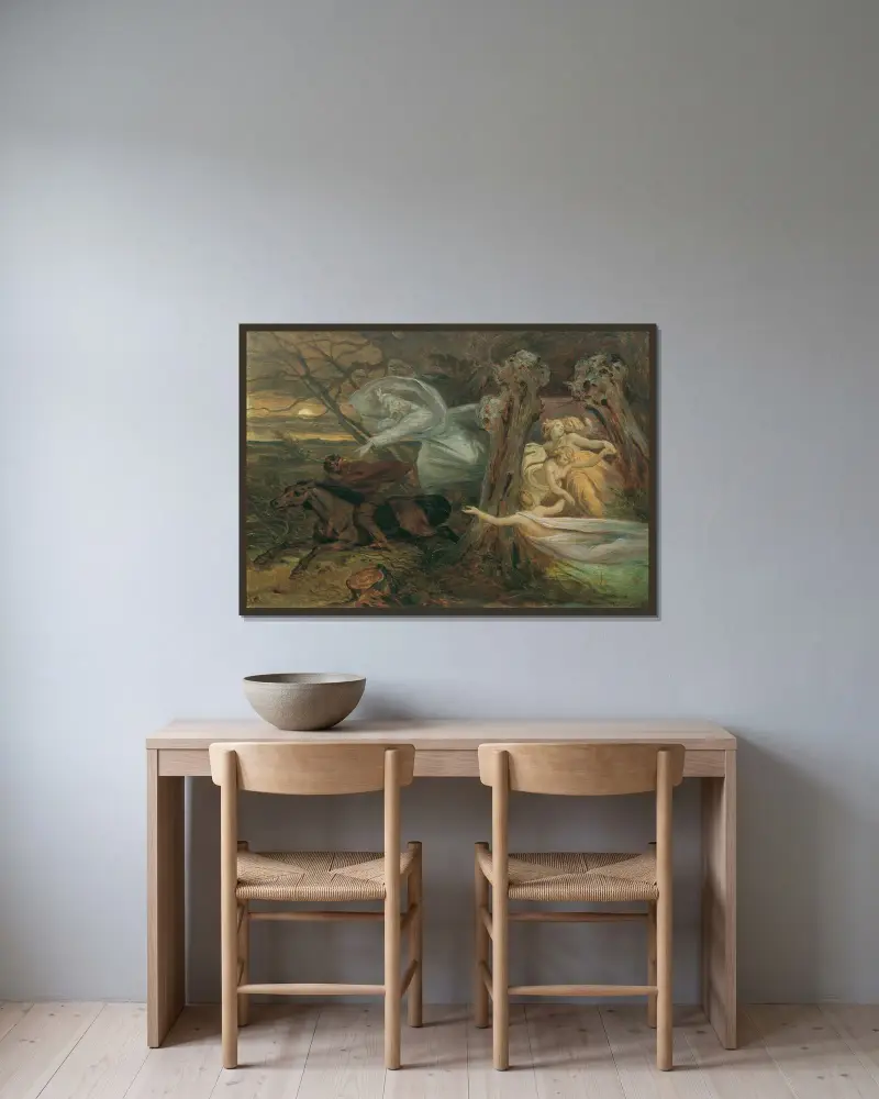 Erlkönig av Moritz von Schwind inramad på en vägg