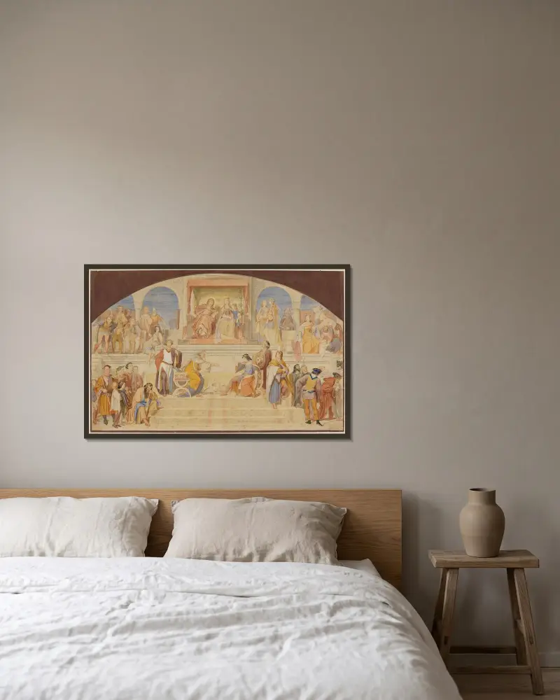 Sångartävlingen på Wartburg av Moritz von Schwind inramad på en vägg