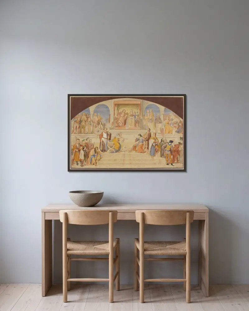 Sångartävlingen på Wartburg av Moritz von Schwind inramad på en vägg