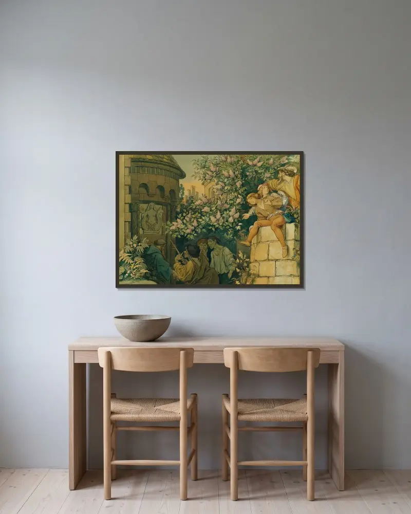 Den sköna Melusine; VI. De onda tungorna av Moritz von Schwind inramad på en vägg
