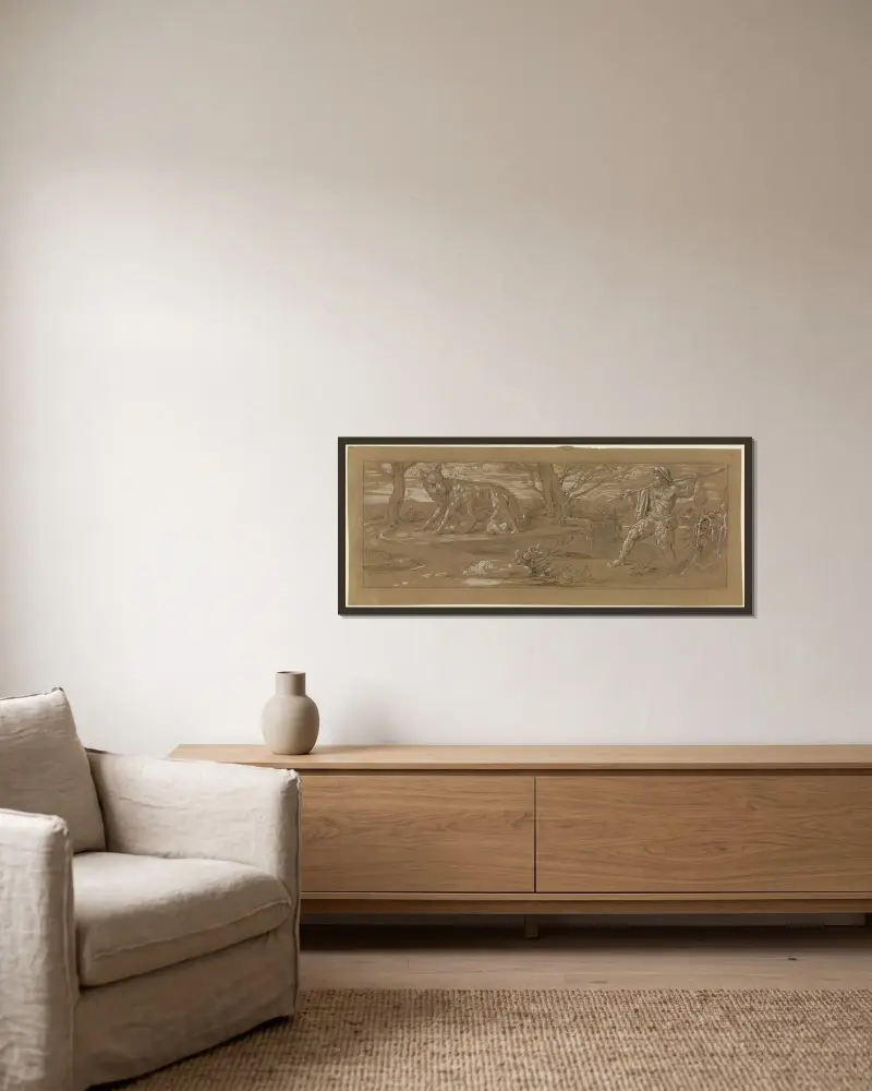 Die Wölfin mit Romulus und Remus von Moritz von Schwind gerahmt an einer Wand