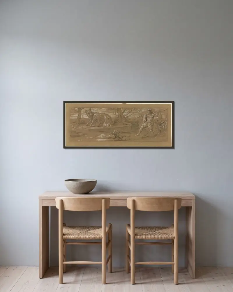 Die Wölfin mit Romulus und Remus von Moritz von Schwind gerahmt an einer Wand