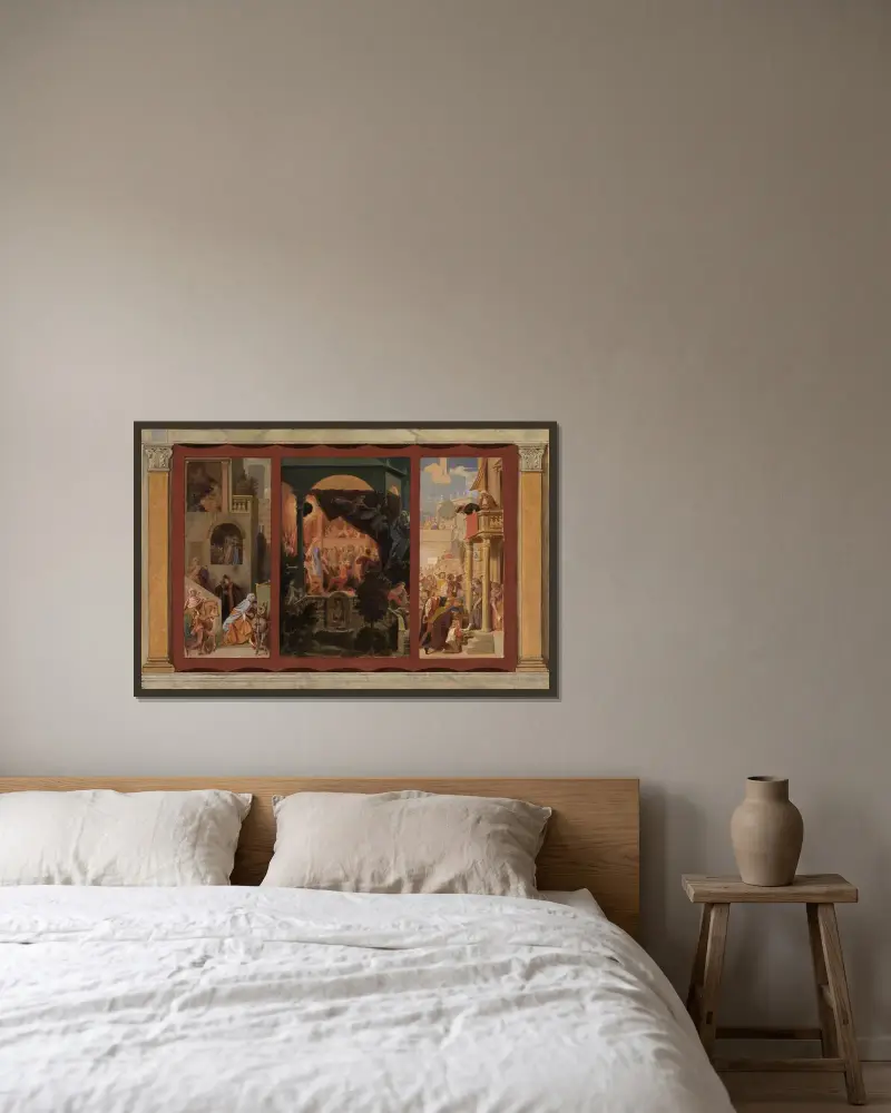 Vorbereitende Skizze zum Märchen von Aschenputtel von Moritz von Schwind gerahmt an einer Wand