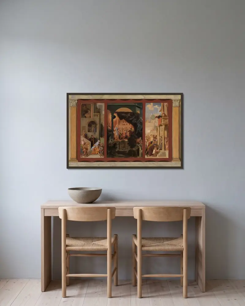 Vorbereitende Skizze zum Märchen von Aschenputtel von Moritz von Schwind gerahmt an einer Wand