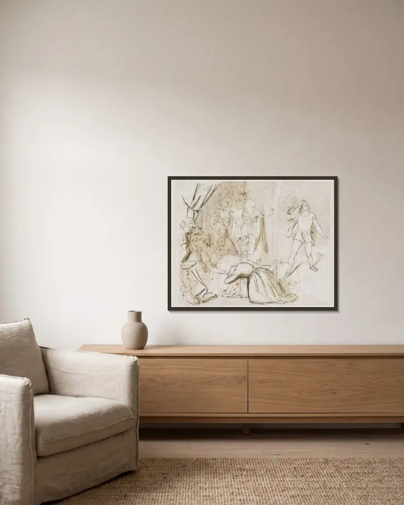 Märchenszene von Moritz von Schwind gerahmt an einer Wand