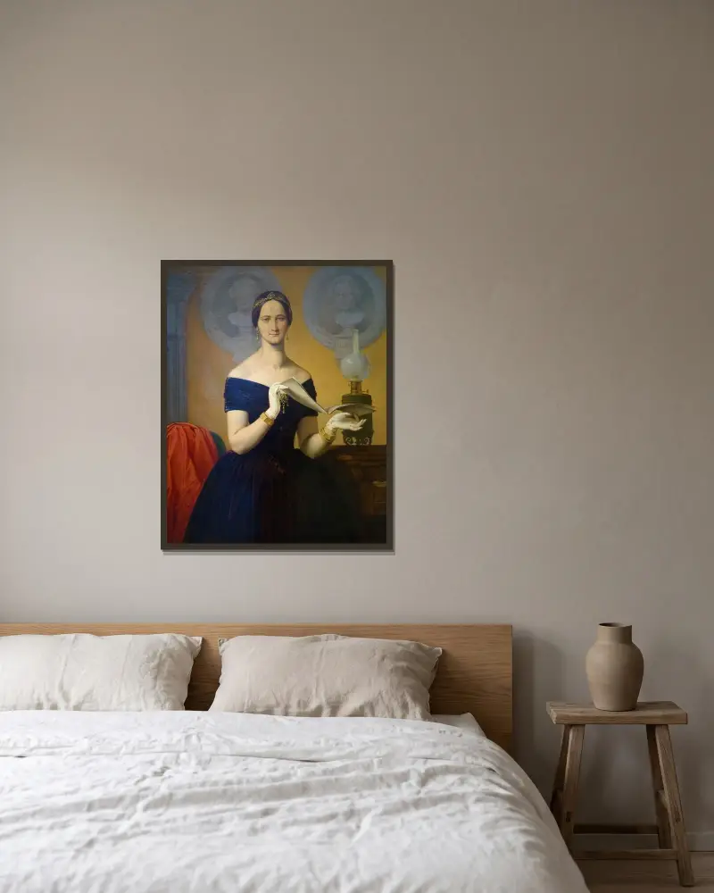 Porträtt av sångerskan Caroline Hetzenecker av Moritz von Schwind inramad på en vägg