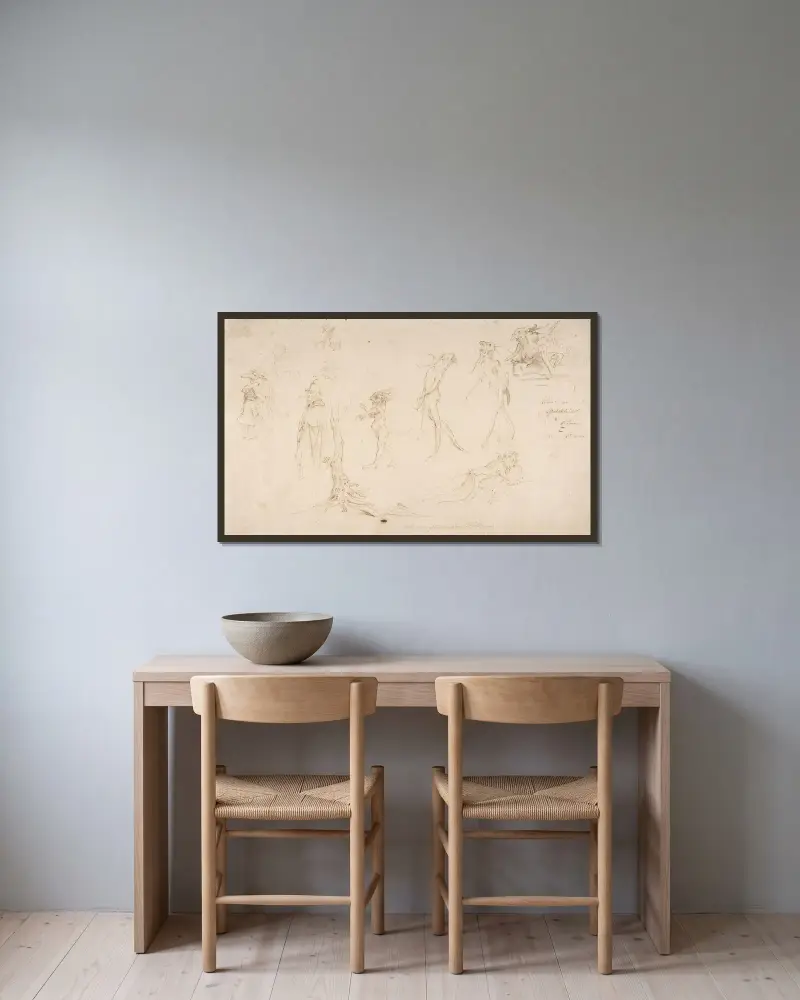 Studies of Imaginary Woodland Creatures and Other Figures av Moritz von Schwind inramad på en vägg