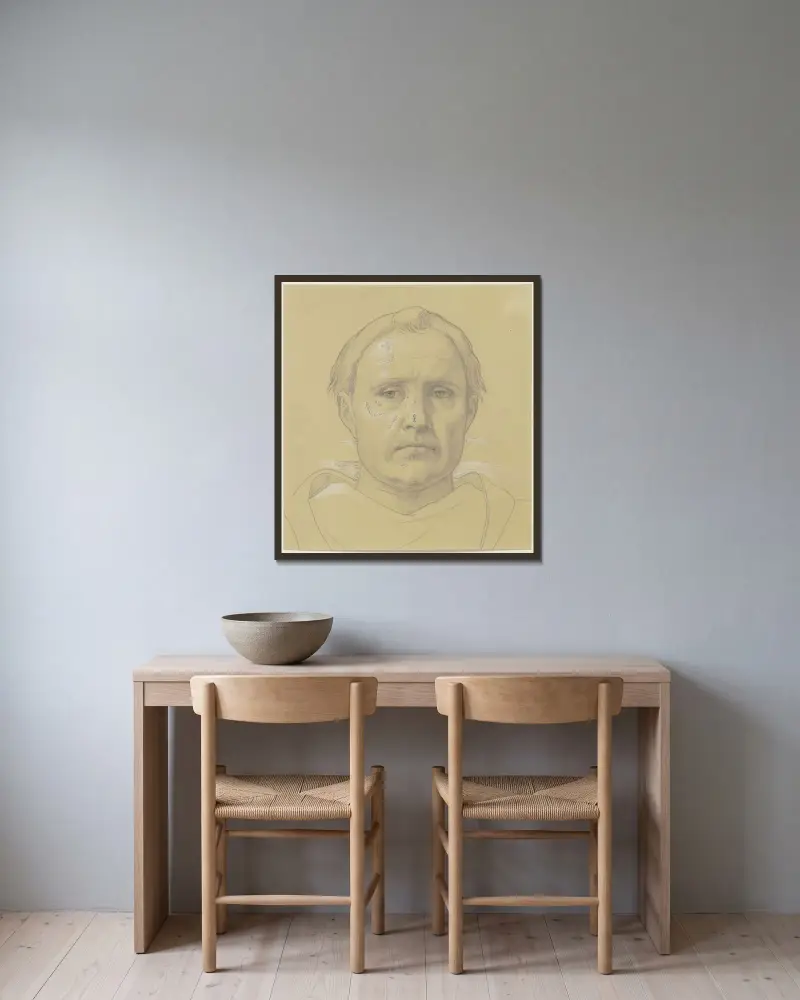 Das Haupt eines Mönchs von Eduard von Steinle gerahmt an einer Wand
