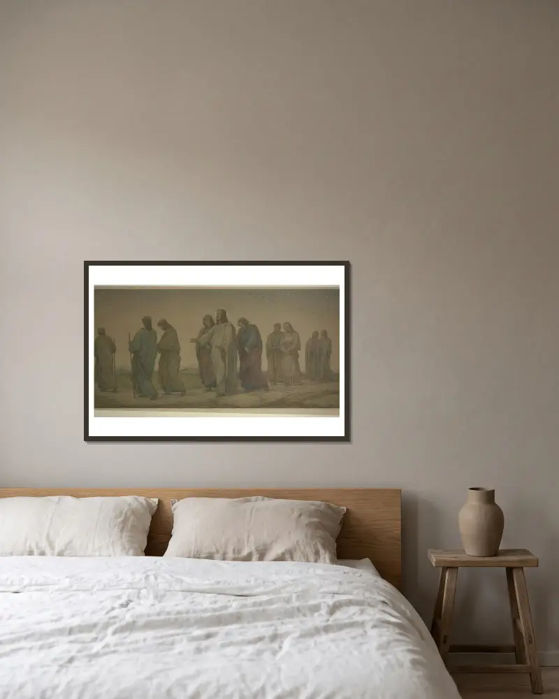 Christus wandelt mit den Jüngern von Eduard von Steinle gerahmt an einer Wand