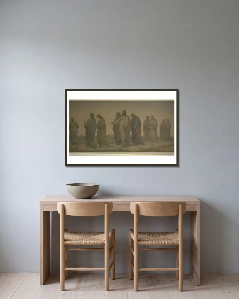 Christus wandelt mit den Jüngern von Eduard von Steinle gerahmt an einer Wand