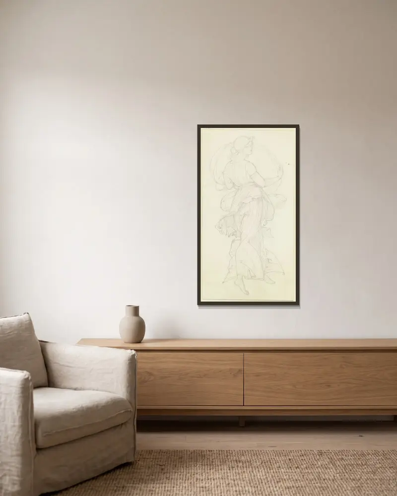 Dansande kvinna av Eduard von Steinle inramad på en vägg