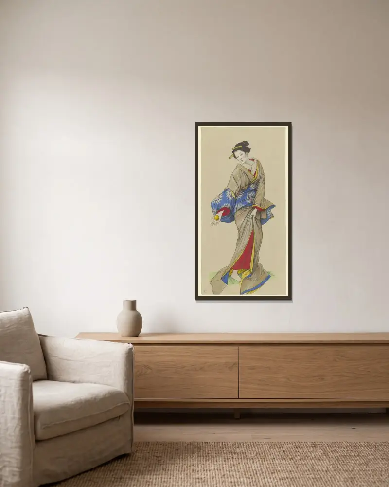 Geisha av Eduard von Steinle inramad på en vägg