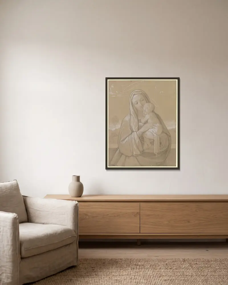 Madonna mit Kind von Eduard von Steinle gerahmt an einer Wand