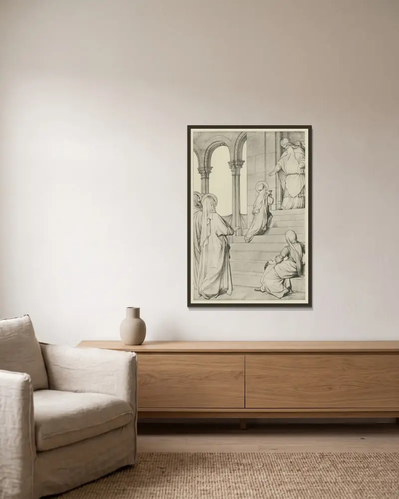 Tempelgang Mariae von Eduard von Steinle gerahmt an einer Wand