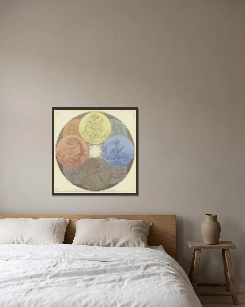 Die Natur der Farben und ihr Erscheinen zu vier Tageszeiten von Eduard von Steinle gerahmt an einer Wand