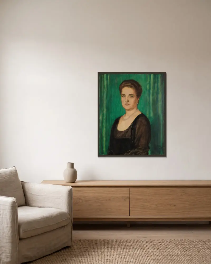Porträtt av dam (Martha Butzer) av Franz von Stuck inramad på en vägg