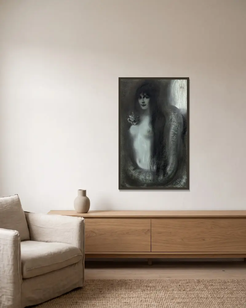 Synden av Franz von Stuck inramad på en vägg